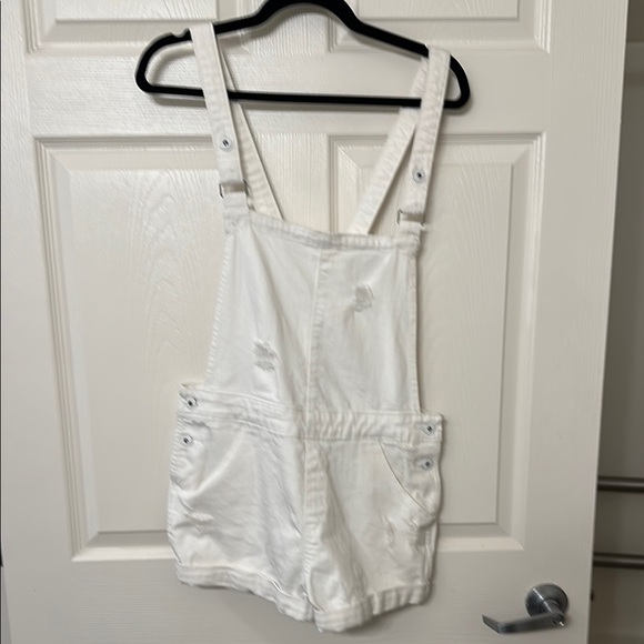 Denizen from Levi's Pants - LEVI’S DENIZEN White Denim Overalls JEAN SHORTS BIBS WOMENS POCKETS Adj. SZ LG